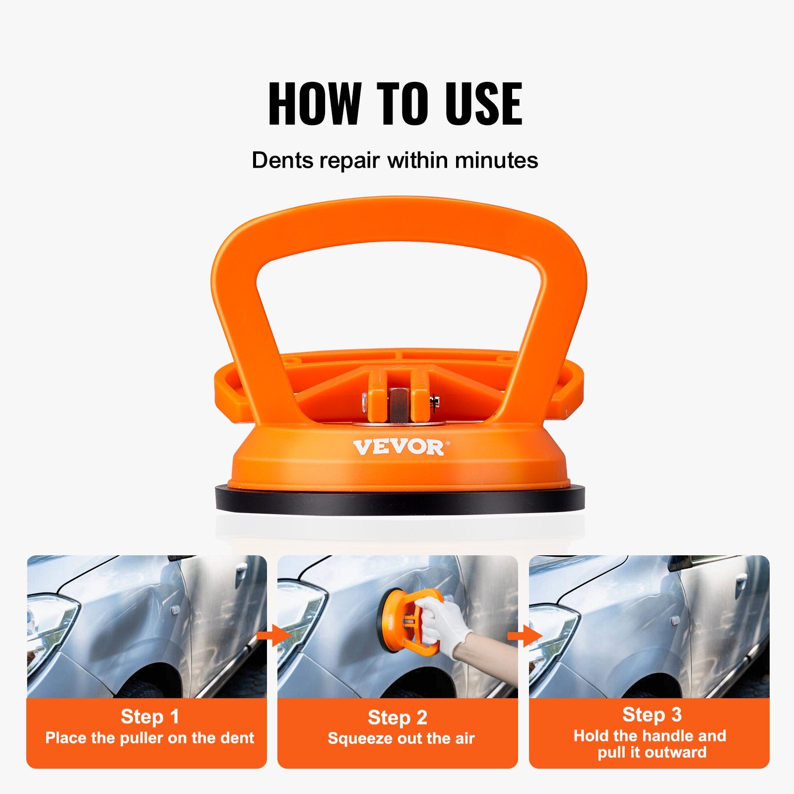 3 Pack Suction Cup Dent Puller Kit with Gloves & Cloth for Paintless Car