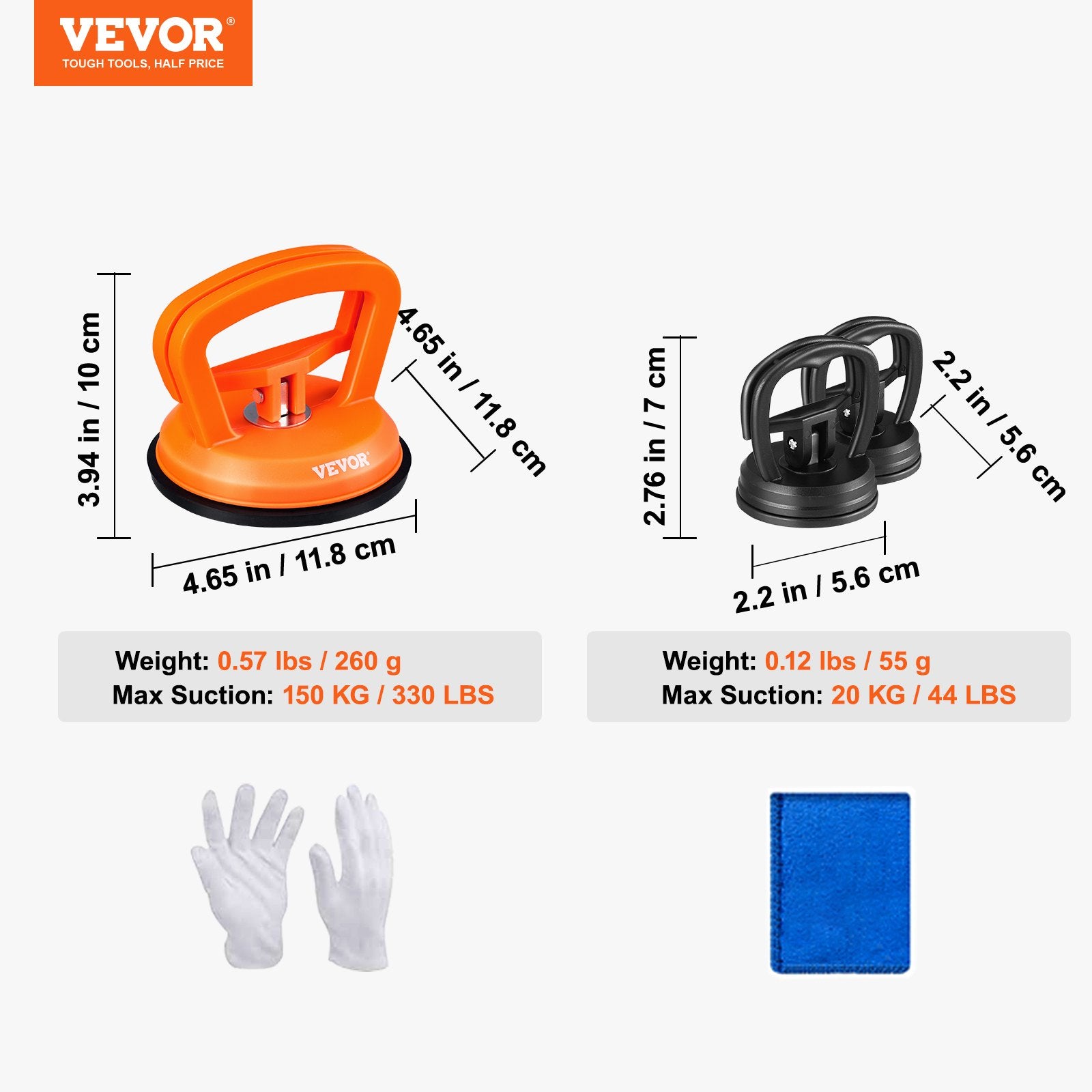 3 Pack Suction Cup Dent Puller Kit with Gloves & Cloth for Paintless Car