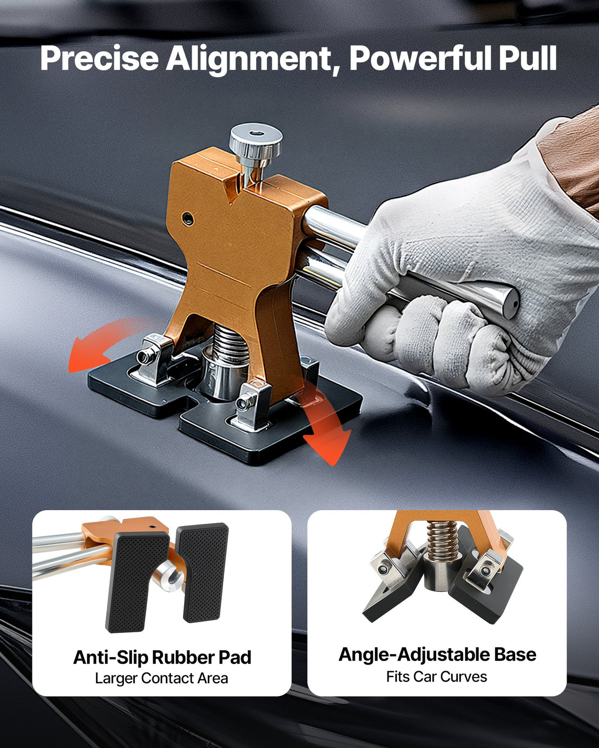 61 PCS Paintless Dent Puller Kit with Golden Lifter, Slide Hammer and Glue Gun