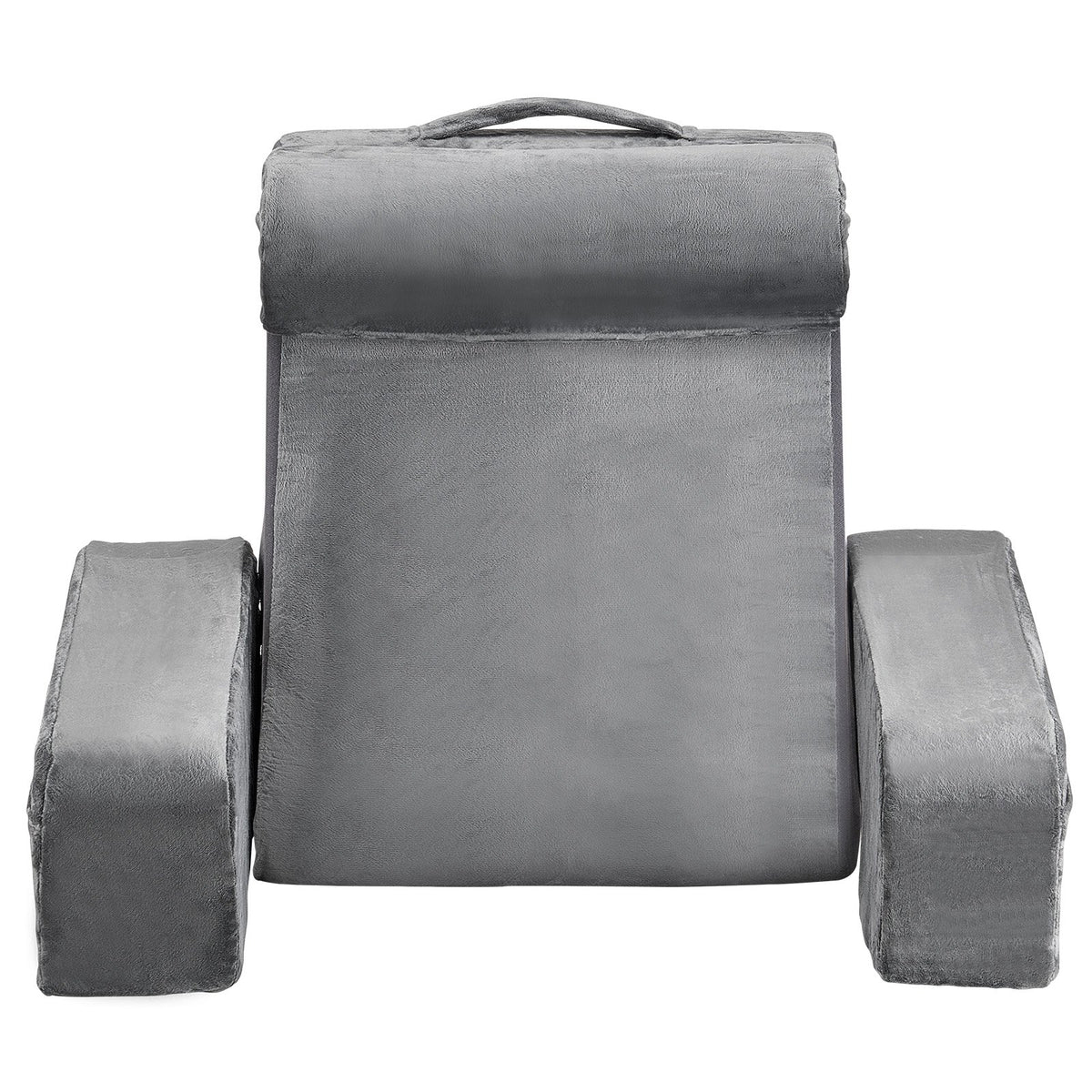 Reading Pillow, Backrest Support with Arm, 3 Pockets, Large, Grey
