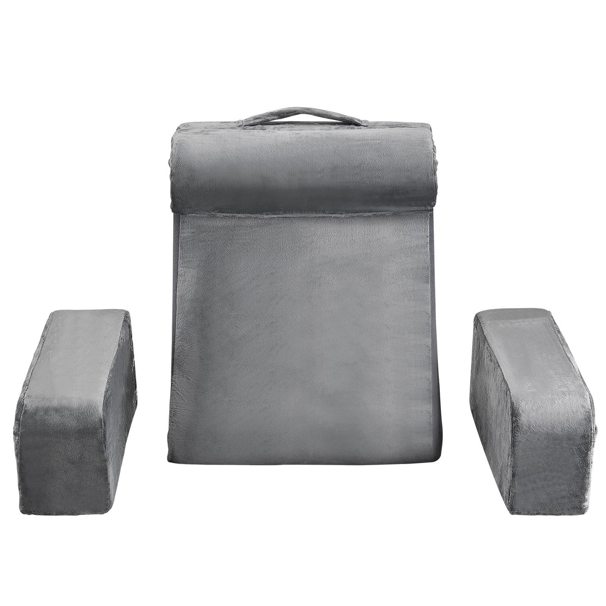 Reading Pillow, Backrest Support with Arm, 3 Pockets, Large, Grey