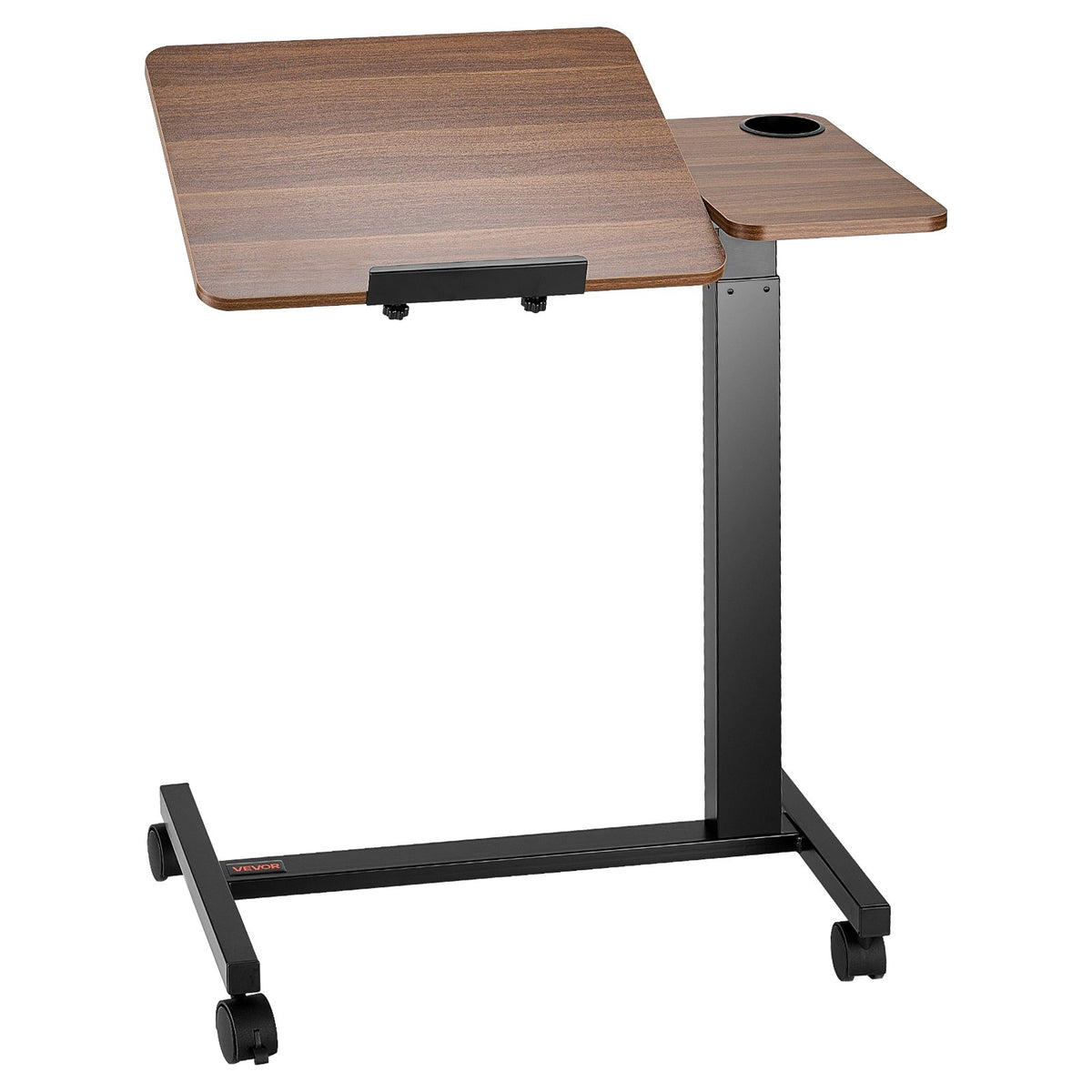 Overbed Table Mobile Bedside Flip Desktop 4 Wheels Height Adjustable Wood Black
