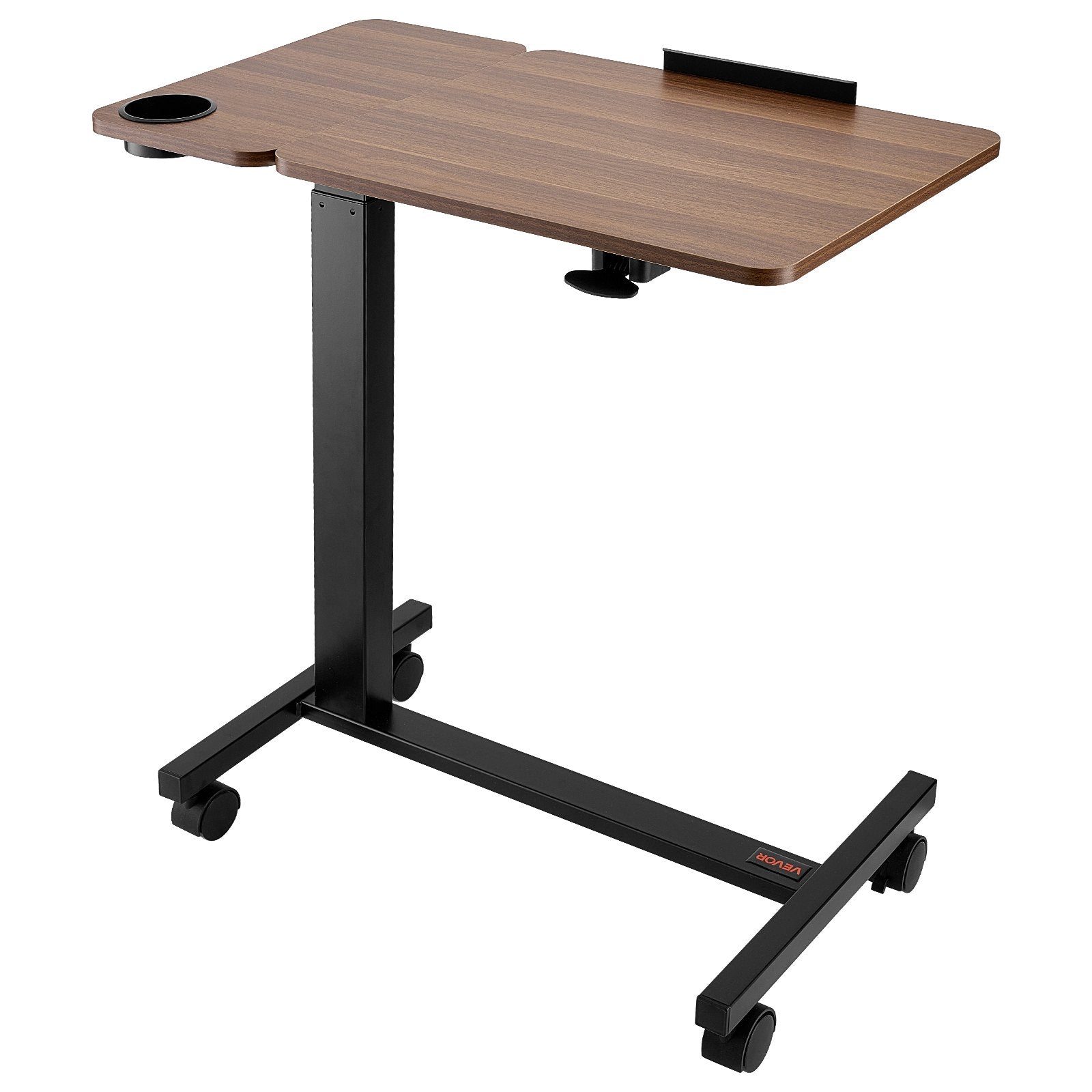 Overbed Table Mobile Bedside Flip Desktop 4 Wheels Height Adjustable Wood Black
