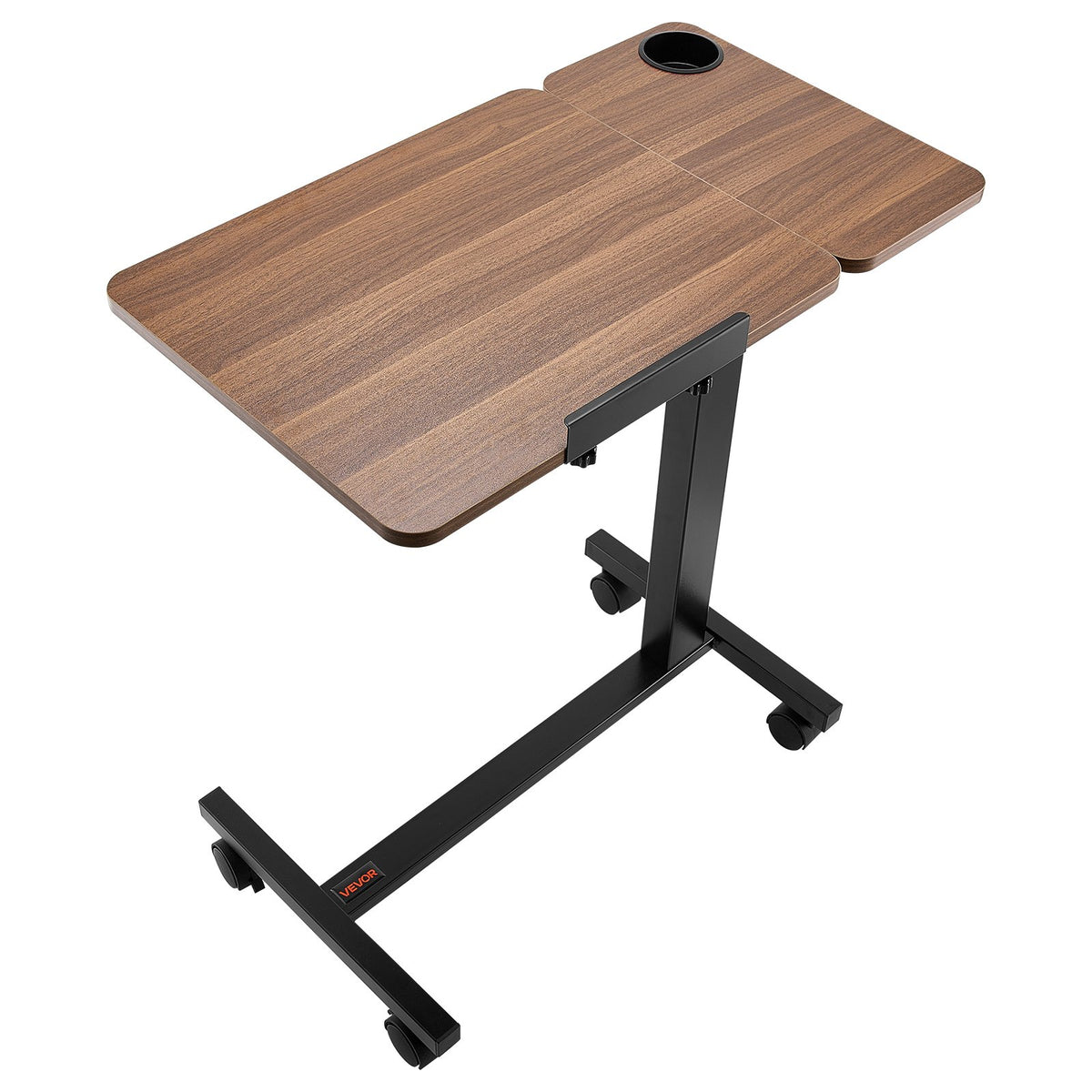 Overbed Table Mobile Bedside Flip Desktop 4 Wheels Height Adjustable Wood Black