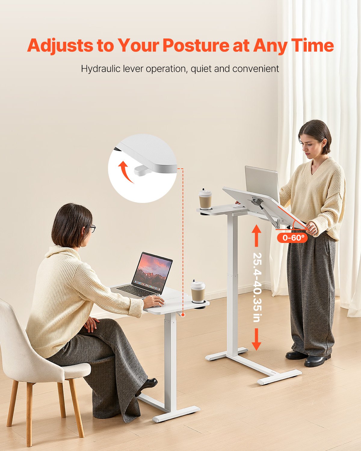 Overbed Table Mobile Bedside Flip Desktop 4 Hidden Wheels Adjustable White