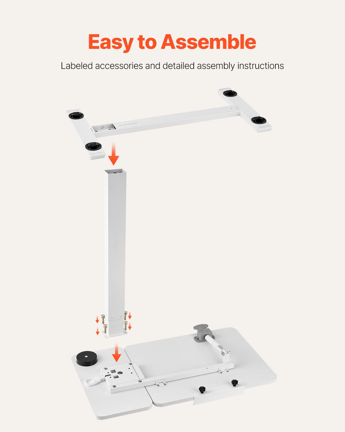 Overbed Table Mobile Bedside Flip Desktop 4 Hidden Wheels Adjustable White