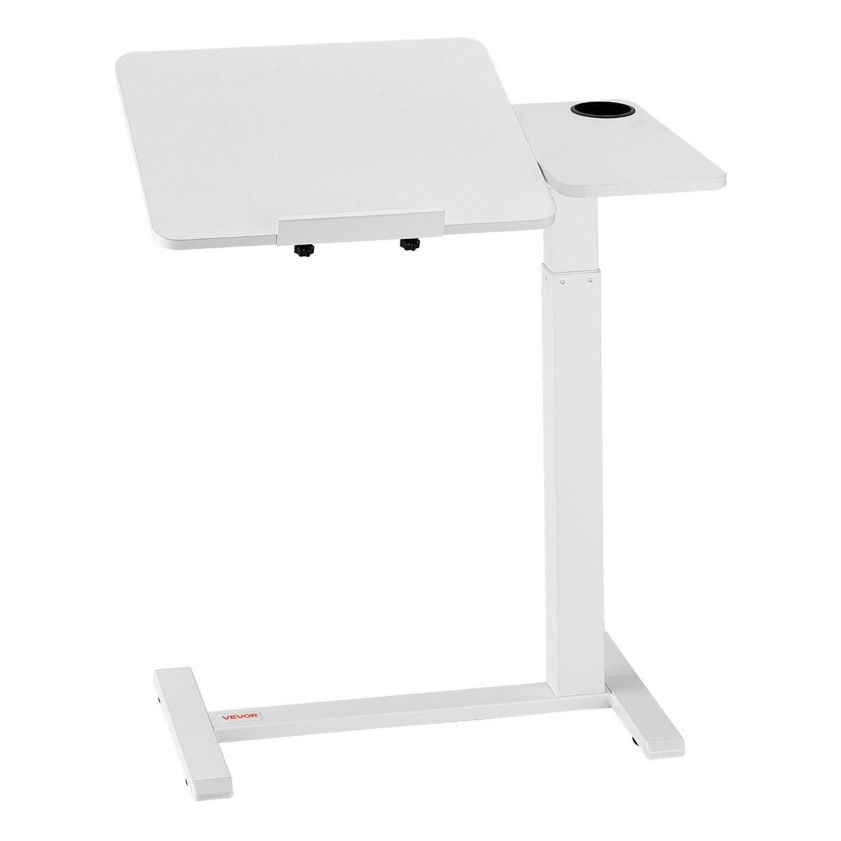Overbed Table Mobile Bedside Flip Desktop 4 Hidden Wheels Adjustable White