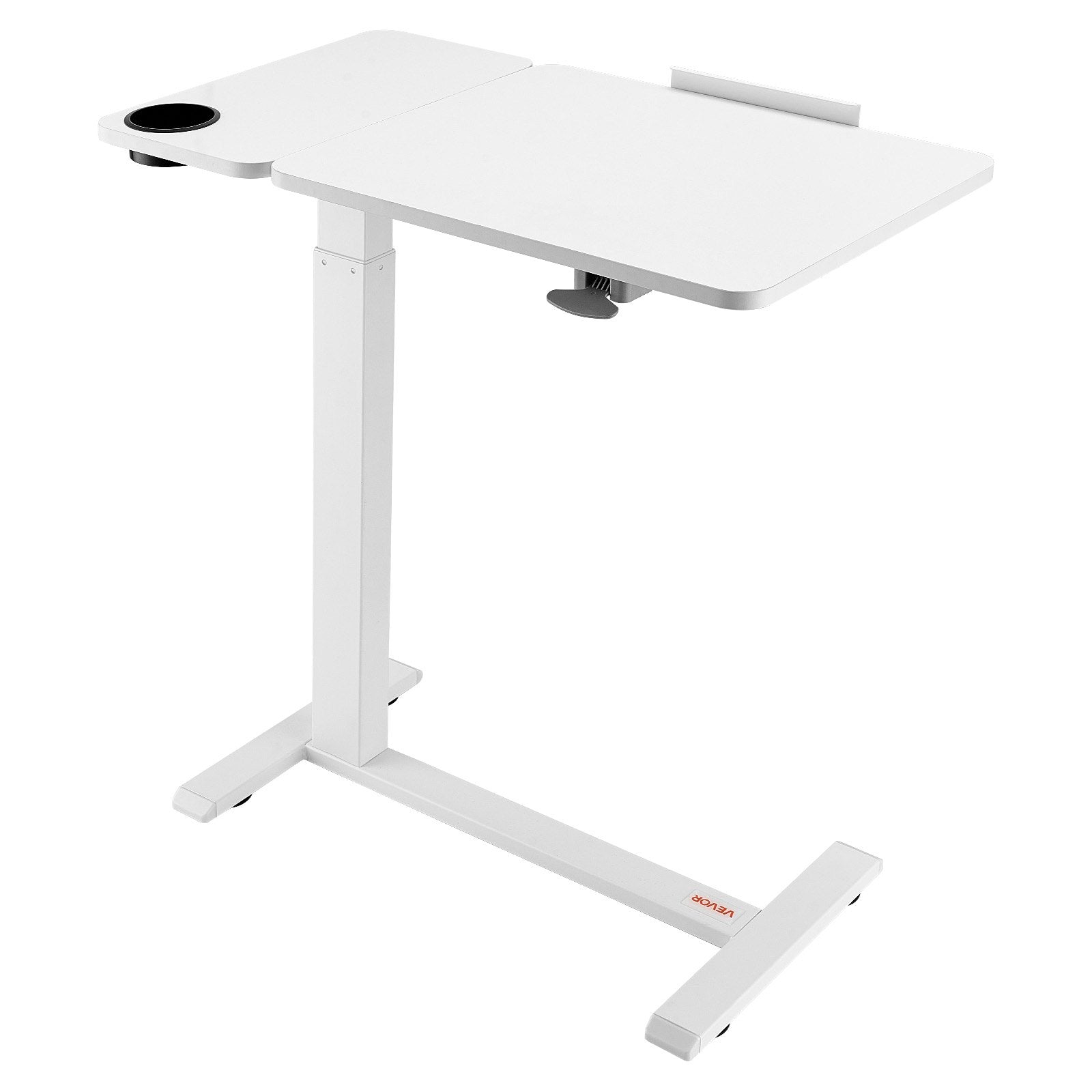 Overbed Table Mobile Bedside Flip Desktop 4 Hidden Wheels Adjustable White