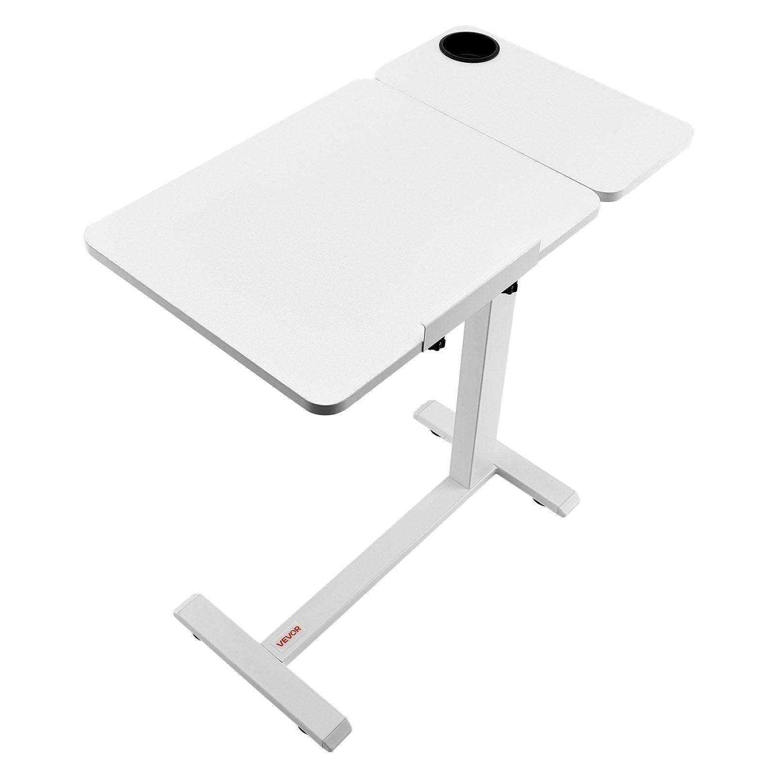 Overbed Table Mobile Bedside Flip Desktop 4 Hidden Wheels Adjustable White