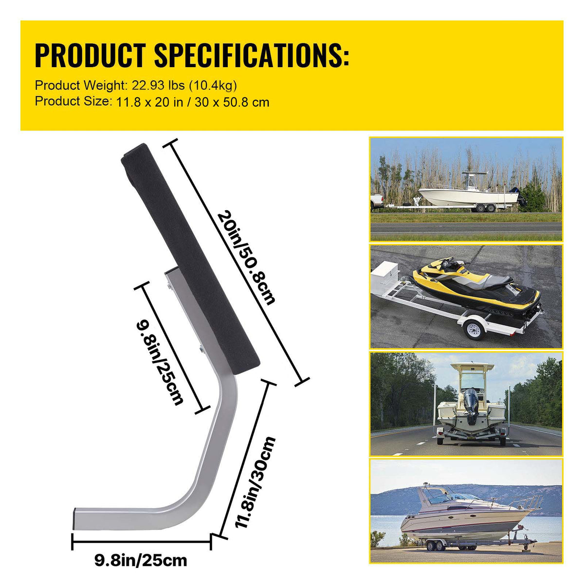 Boat Trailer Guide-ons 20" Pair with Carpet Boards