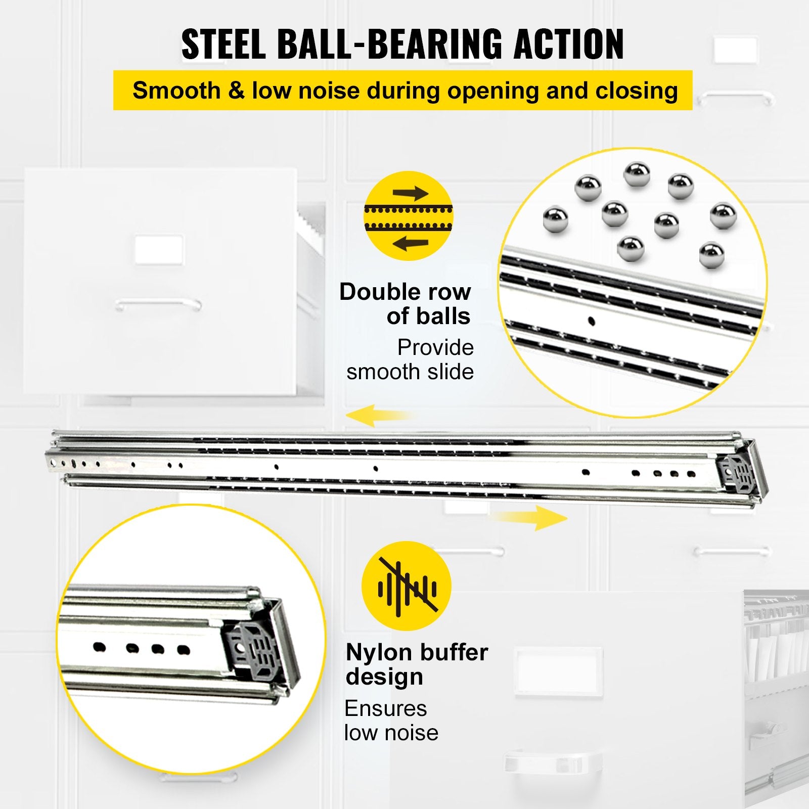 Drawer Slides, 1 Pair 40 Inch Heavy Duty Ball Bearing Side Mount, 500 LBS Load