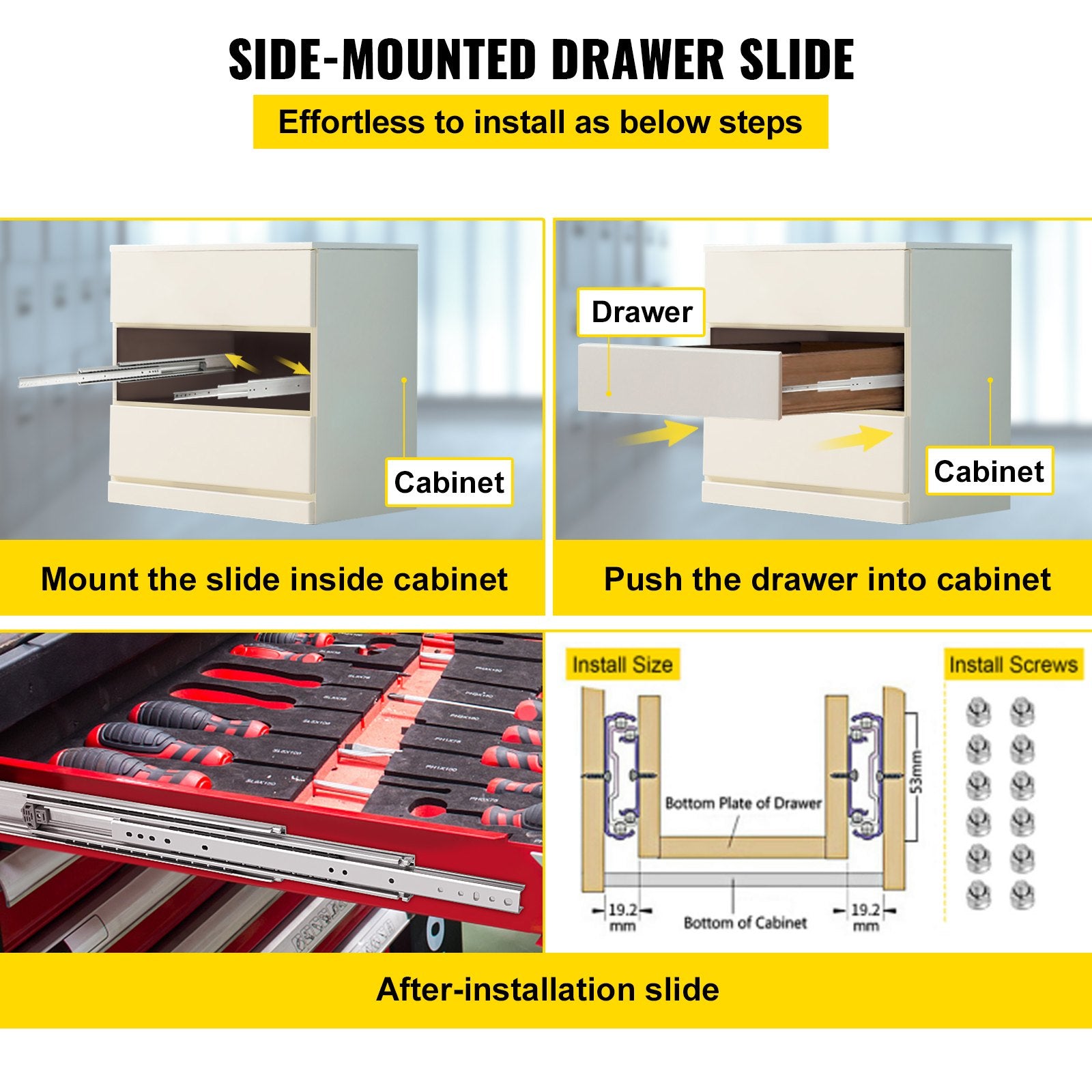 Drawer Slides, 1 Pair 48 Inch Heavy Duty Ball Bearing Side Mount, 500 LBS Load