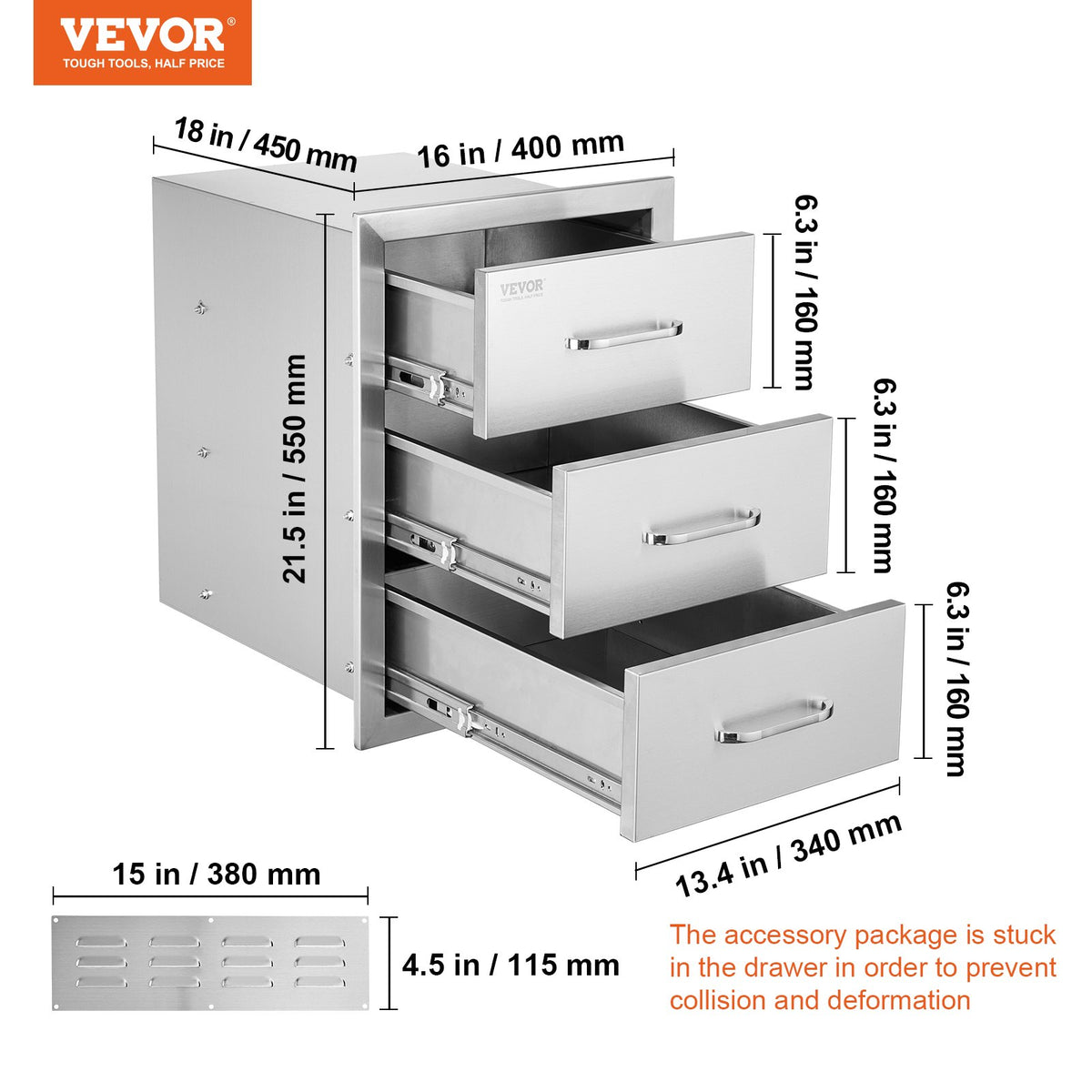 Outdoor Kitchen Triple Flush Mount BBQ Drawers with Stainless Steel Handle