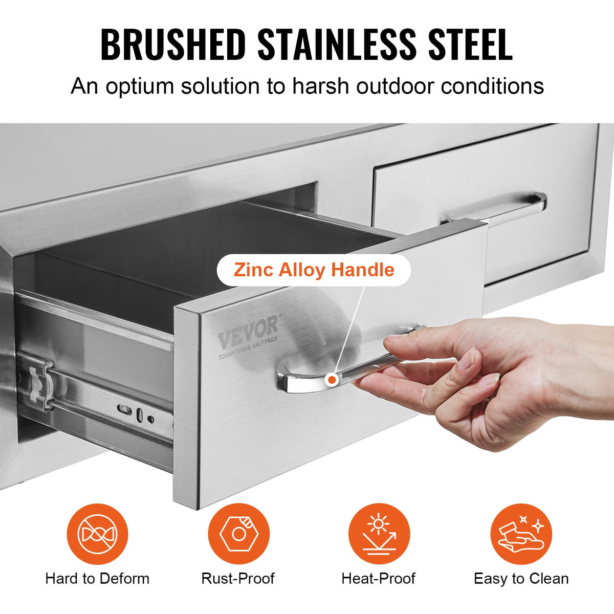 Outdoor Kitchen Drawers 30"x10"x20" Double BBQ Stainless Steel Handle