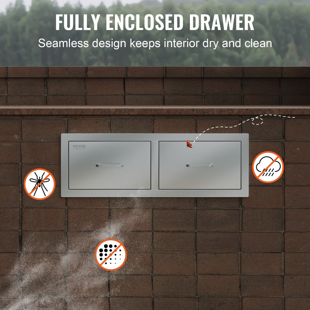 Outdoor Kitchen Drawers 30"x10"x20" Double BBQ Stainless Steel Handle