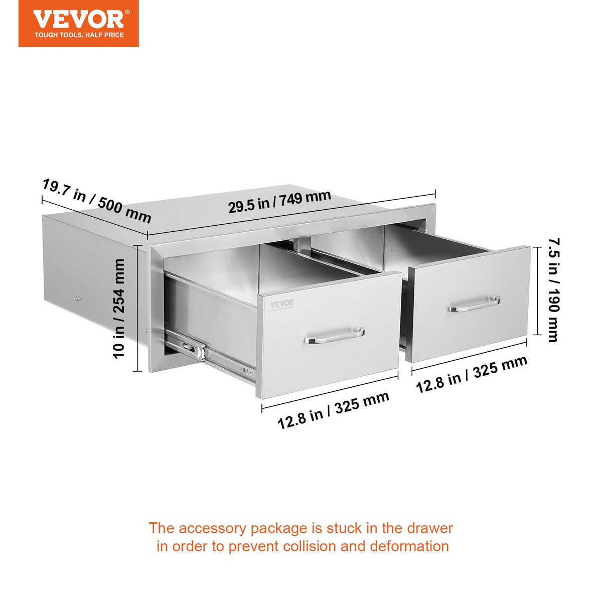 Outdoor Kitchen Drawers 30"x10"x20" Double BBQ Stainless Steel Handle