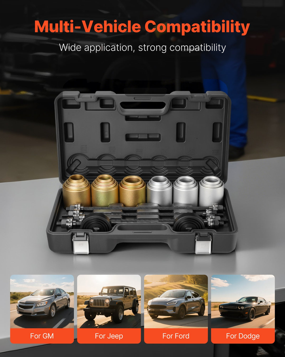 Pull and Press Sleeve Kit 26PCS Steel Bush Removal/Insertion Tools with Case
