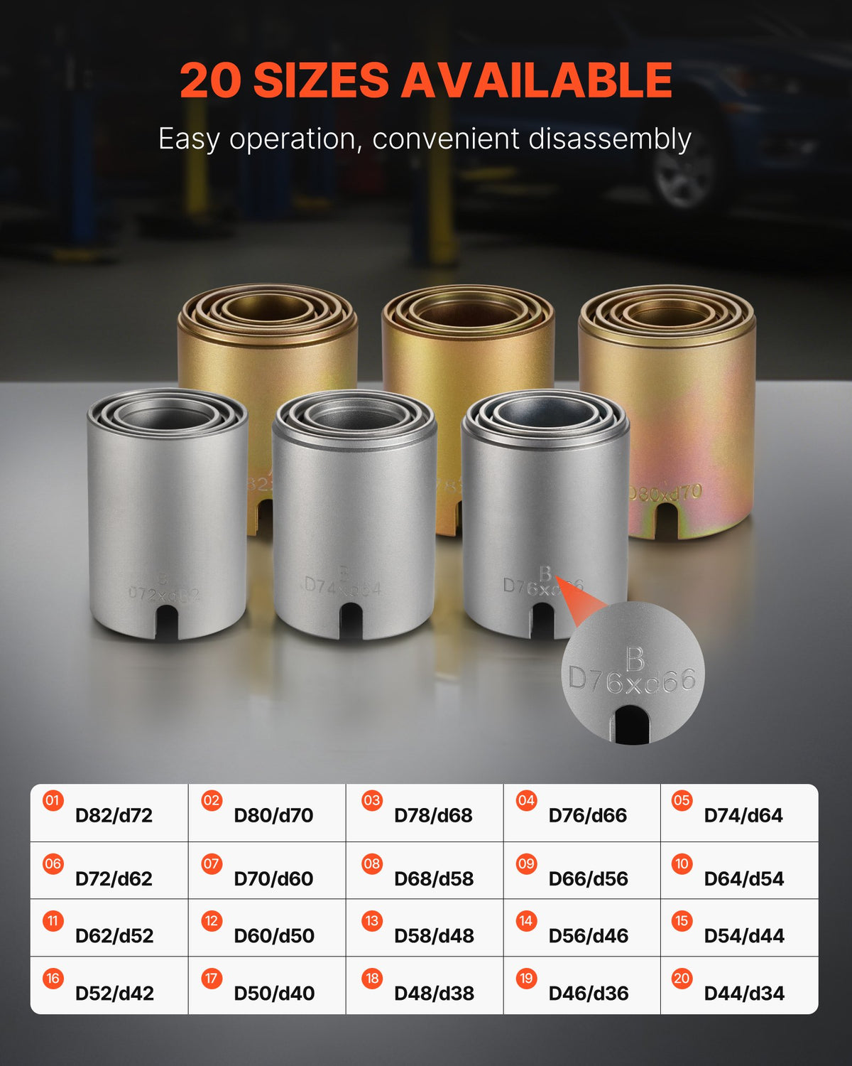 Pull and Press Sleeve Kit 26PCS Steel Bush Removal/Insertion Tools with Case