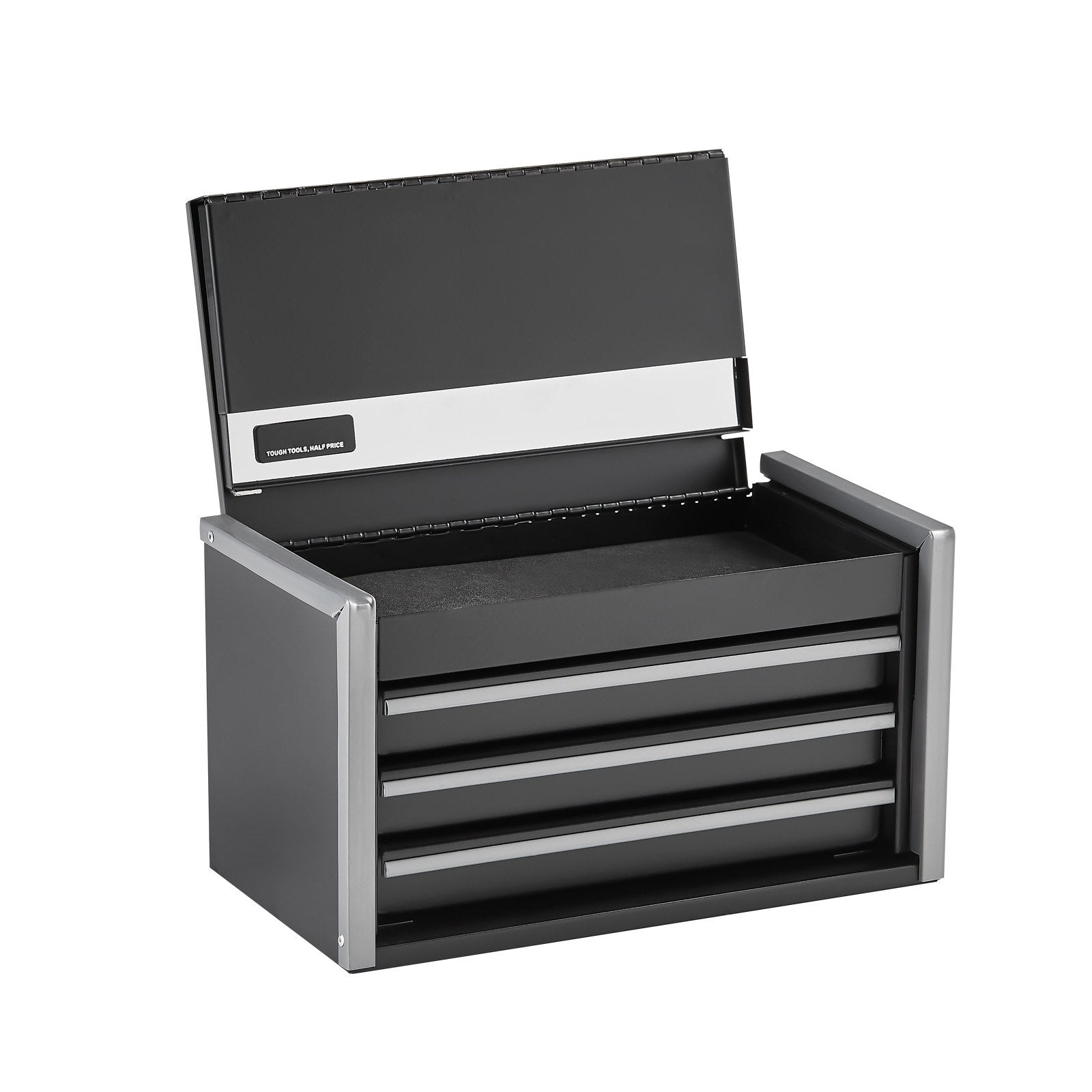 Metal Tool Box 8.6" Portable 3-Drawer Steel Tool Chest with EVA Liners Black