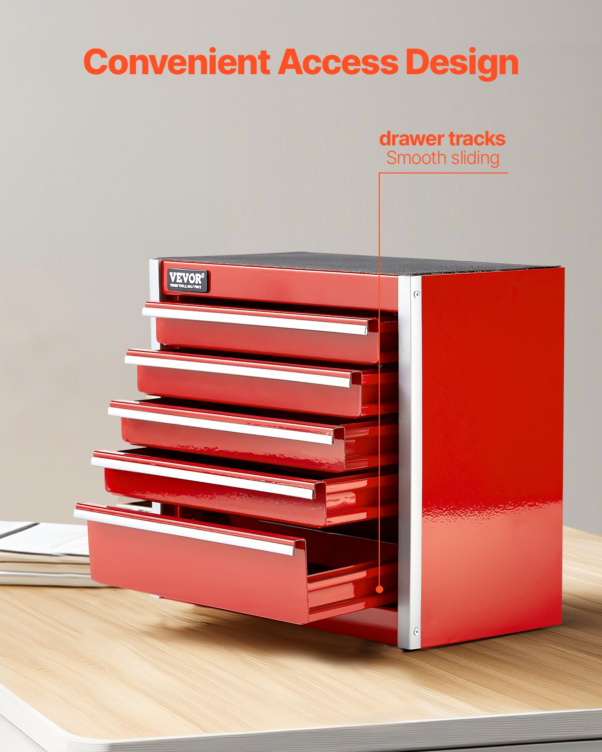 Metal Tool Box 8.6" Portable 5-Drawer Steel Tool Chest with EVA Liners Red