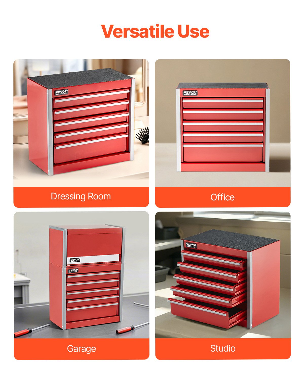 Metal Tool Box 8.6" Portable 5-Drawer Steel Tool Chest with EVA Liners Red
