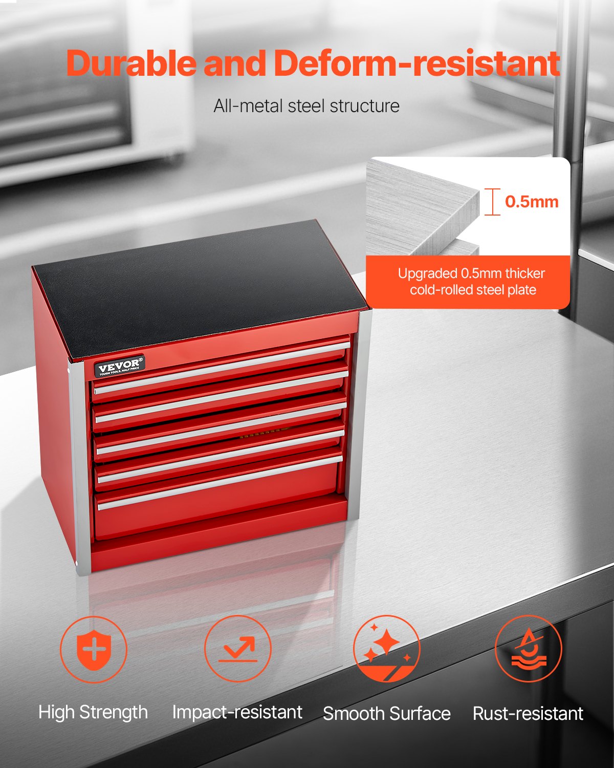 Metal Tool Box 8.6" Portable 5-Drawer Steel Tool Chest with EVA Liners Red