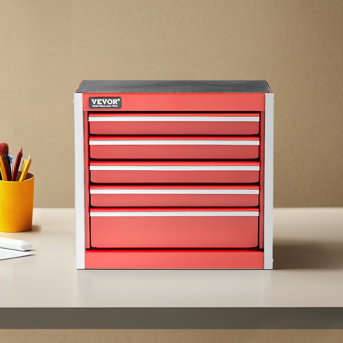 Metal Tool Box 8.6" Portable 5-Drawer Steel Tool Chest with EVA Liners Red