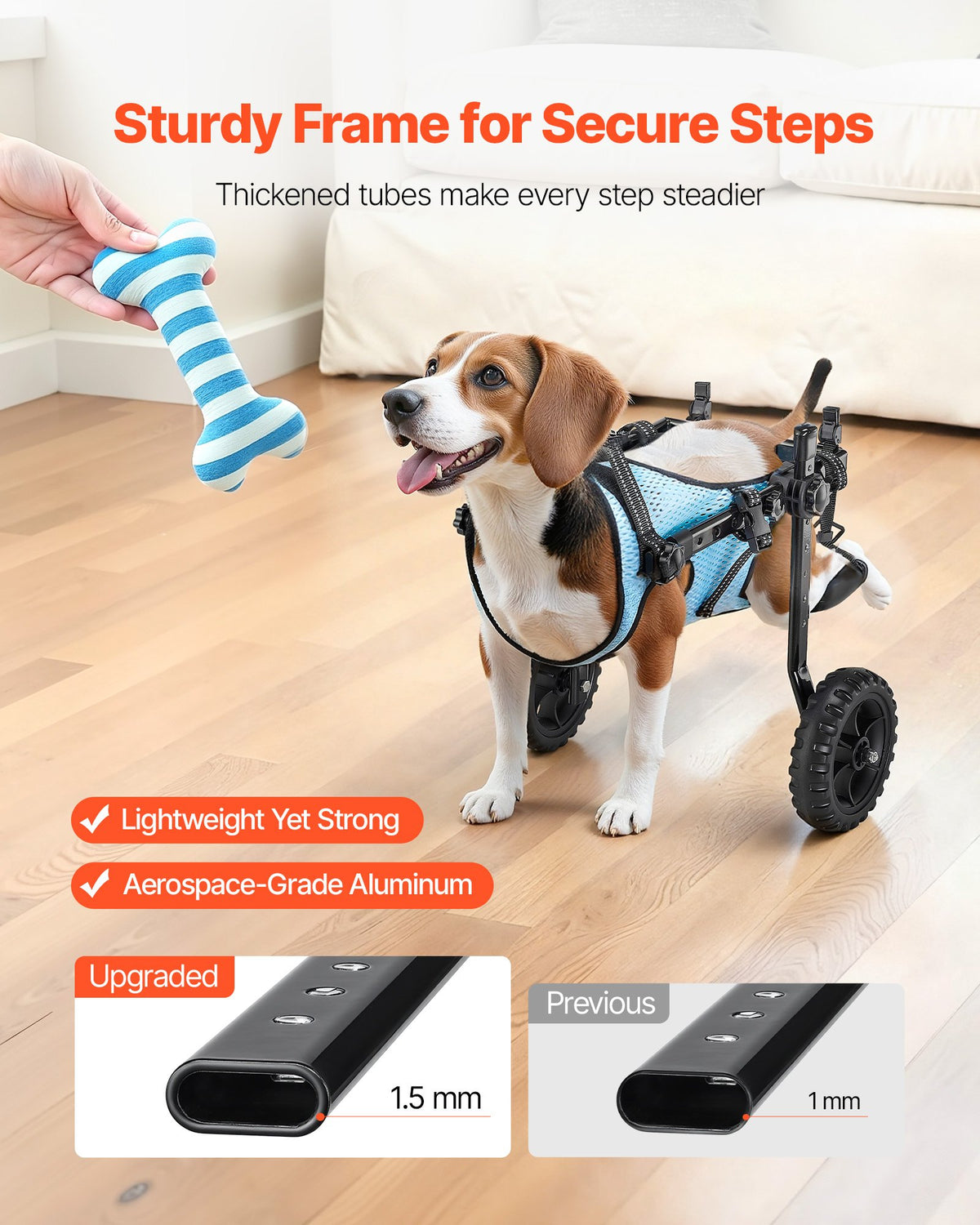 Dog Wheelchair Back Legs Adjustable 2-Wheel Pet Cart Shock-Absorbing Small