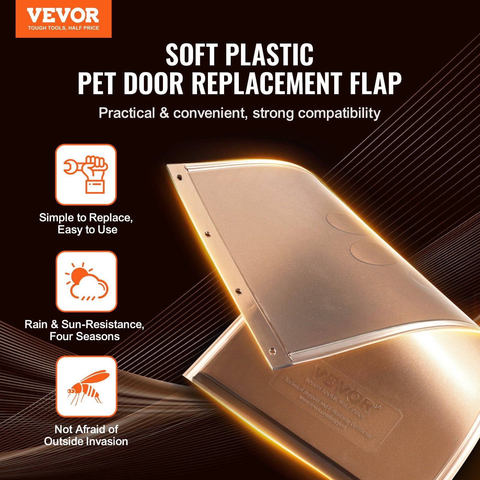 Pet Door Replacement Flap, 26.04 x 41.28 cm PVC Dog Door with Magnetic Strip