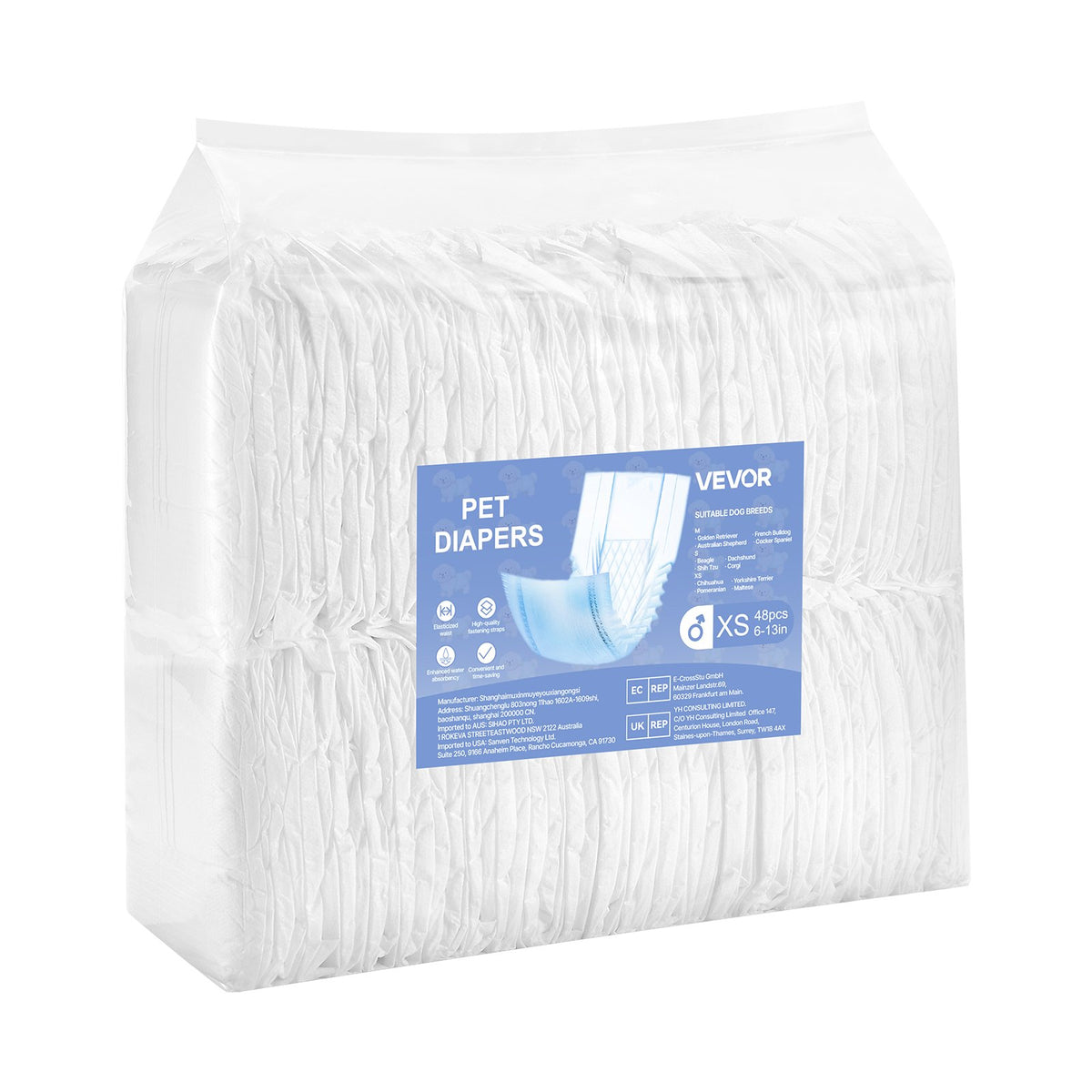 Disposable Male Dog Diapers XS 96 Count 2-Pack Super Absorbent Leak-Proof Wraps