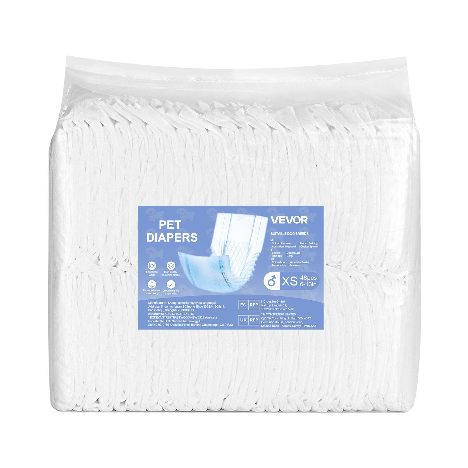 Disposable Male Dog Diapers XS 96 Count 2-Pack Super Absorbent Leak-Proof Wraps