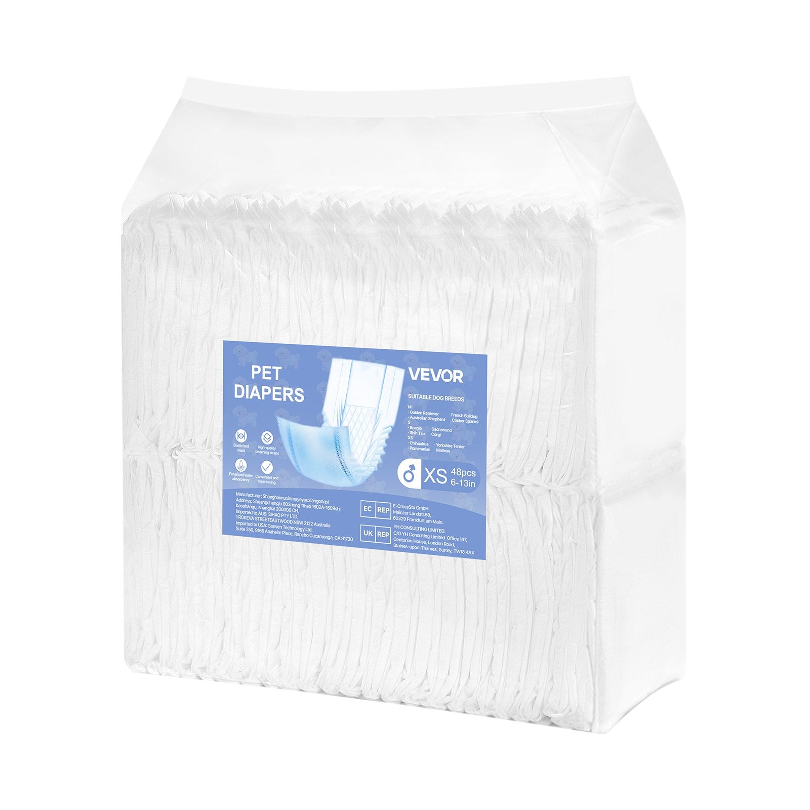 Disposable Male Dog Diapers XS 96 Count 2-Pack Super Absorbent Leak-Proof Wraps