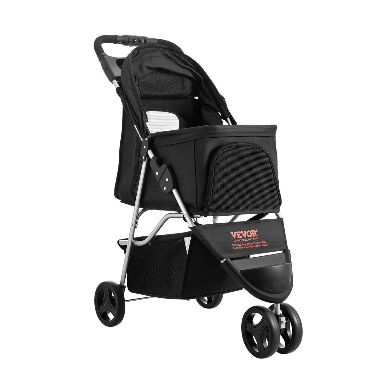 Foldable Pet Stroller 16KG Capacity 3-Wheel Dog & Cat Stroller Cart