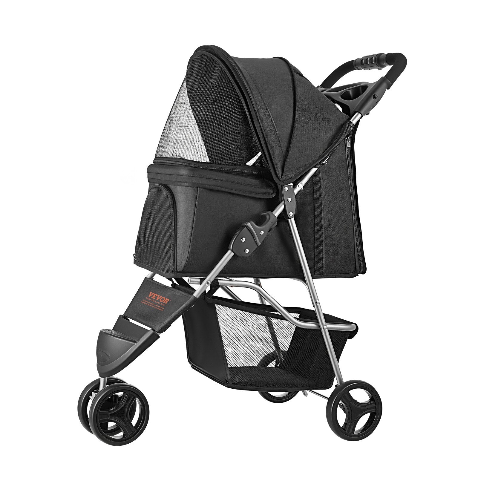 Foldable Pet Stroller 16KG Capacity 3-Wheel Dog & Cat Stroller Cart