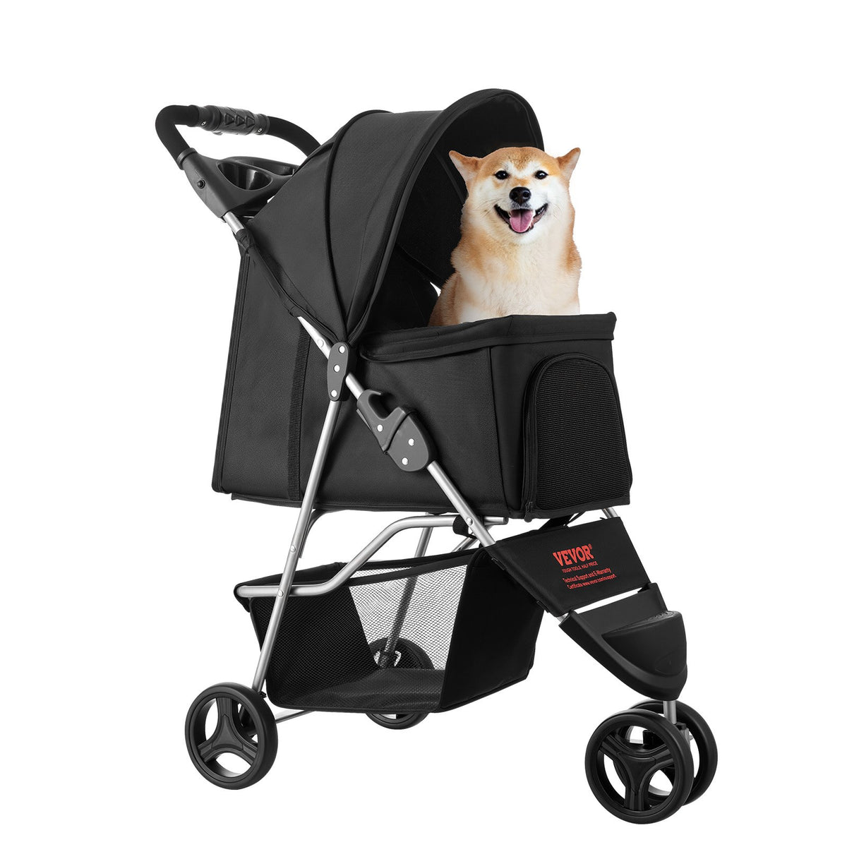 Foldable Pet Stroller 16KG Capacity 3-Wheel Dog & Cat Stroller Cart