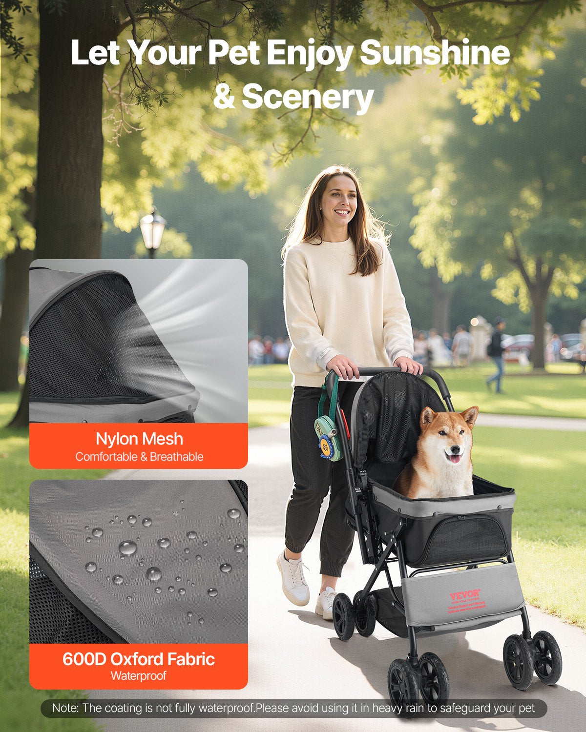 Pet Stroller 20KG Foldable Dog Cat Stroller 4 Wheel Mesh Window Brake Carrier