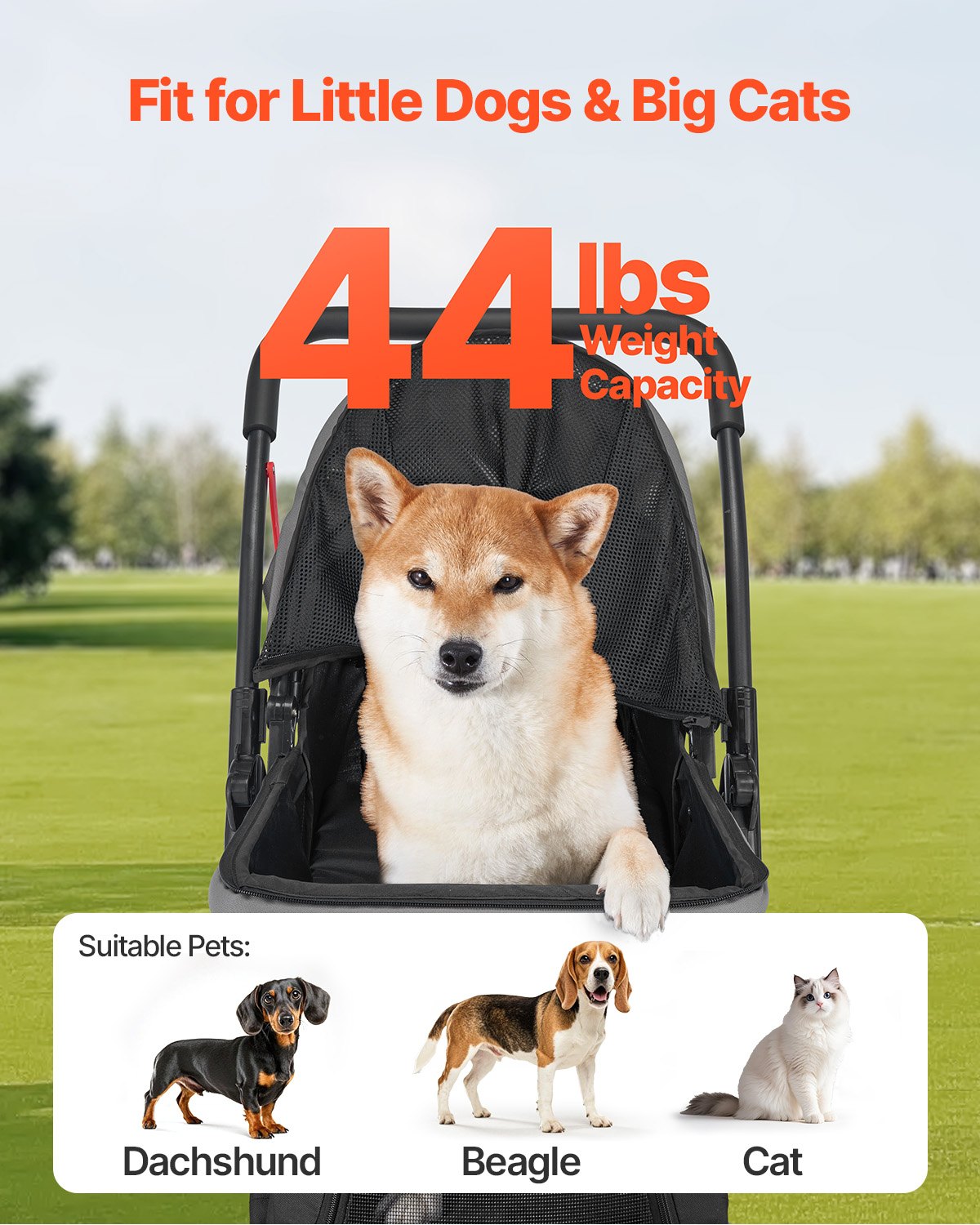 Pet Stroller 20KG Foldable Dog Cat Stroller 4 Wheel Mesh Window Brake Carrier