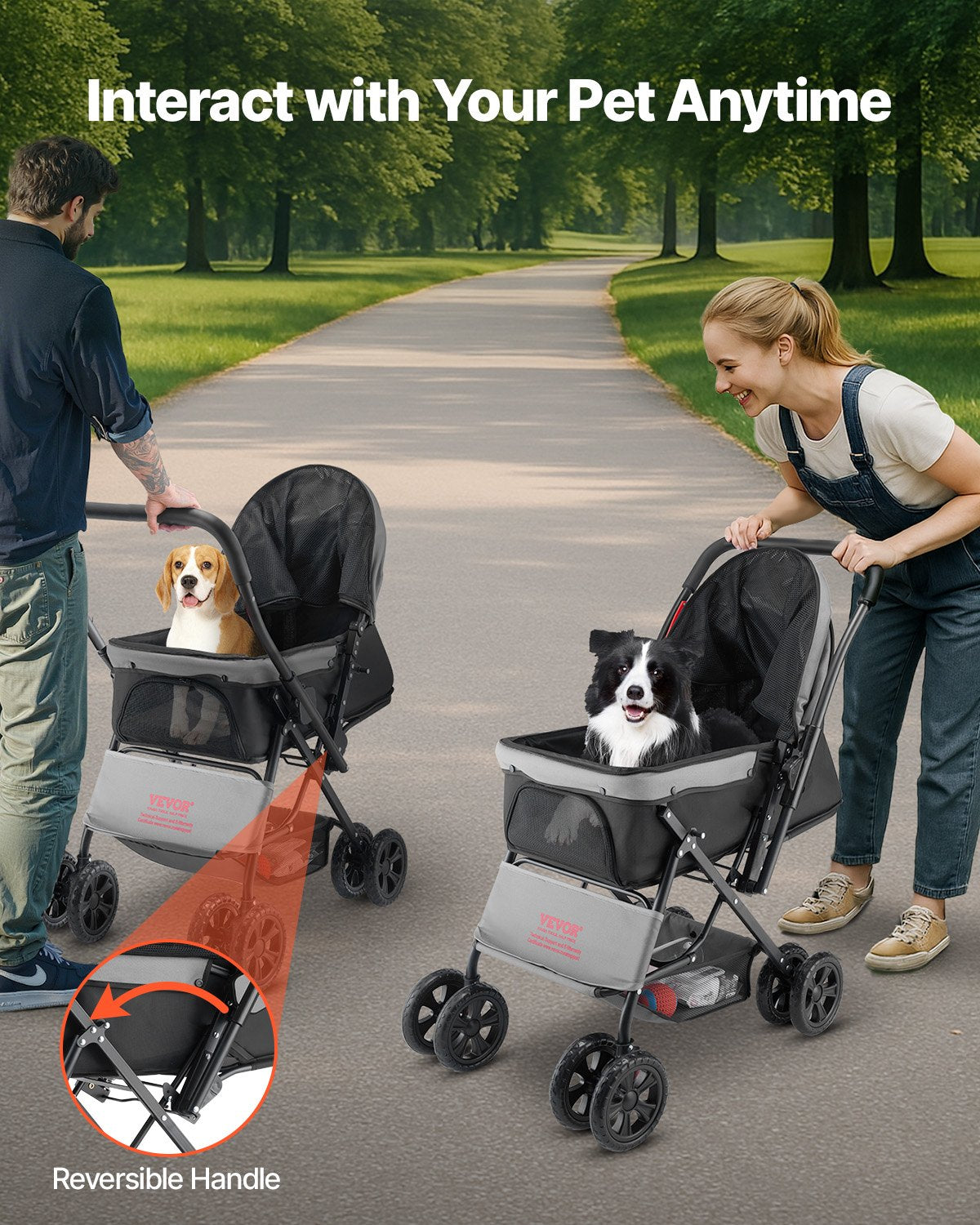 Pet Stroller 20KG Foldable Dog Cat Stroller 4 Wheel Mesh Window Brake Carrier