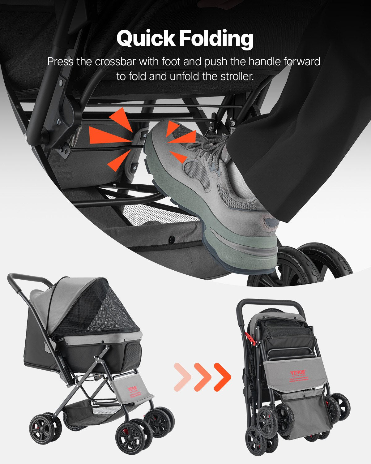 Pet Stroller 20KG Foldable Dog Cat Stroller 4 Wheel Mesh Window Brake Carrier