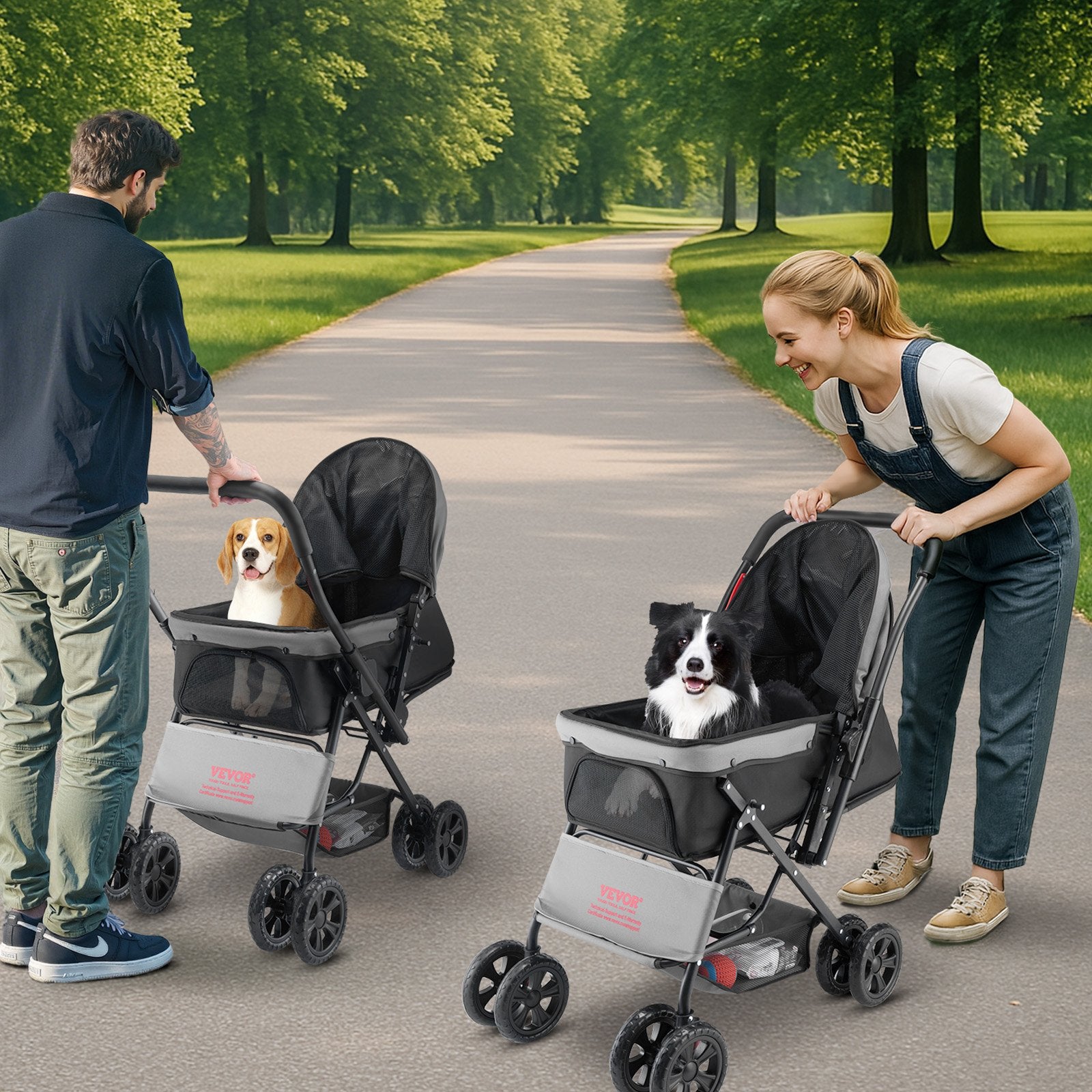 Pet Stroller 20KG Foldable Dog Cat Stroller 4 Wheel Mesh Window Brake Carrier