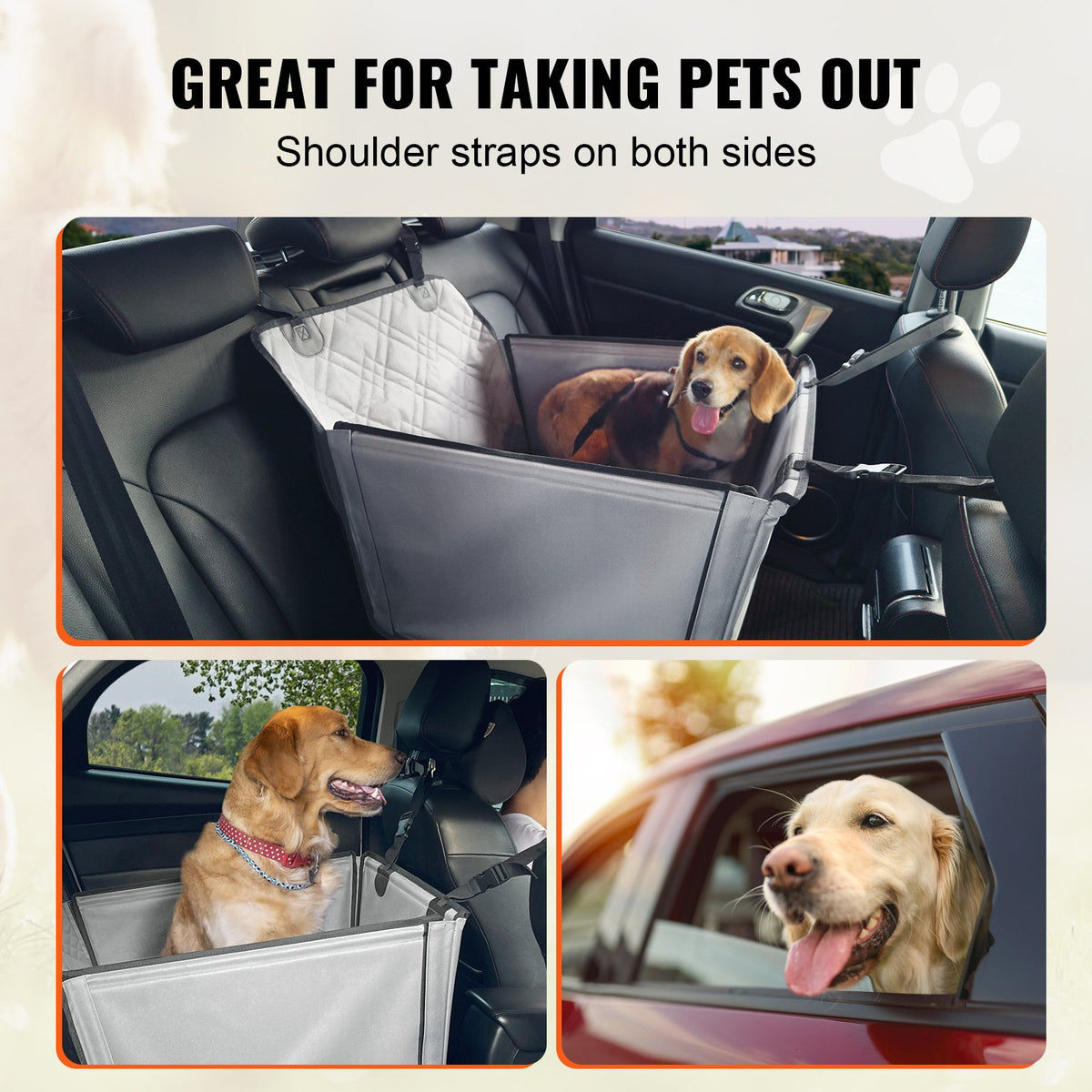 Dog Car Seat Waterproof Booster with Support Frame Clip-On Safety Leash Gray