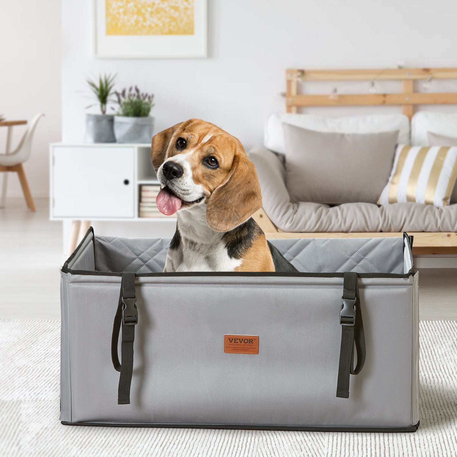 Dog Car Seat Waterproof Booster with Support Frame Clip-On Safety Leash Gray