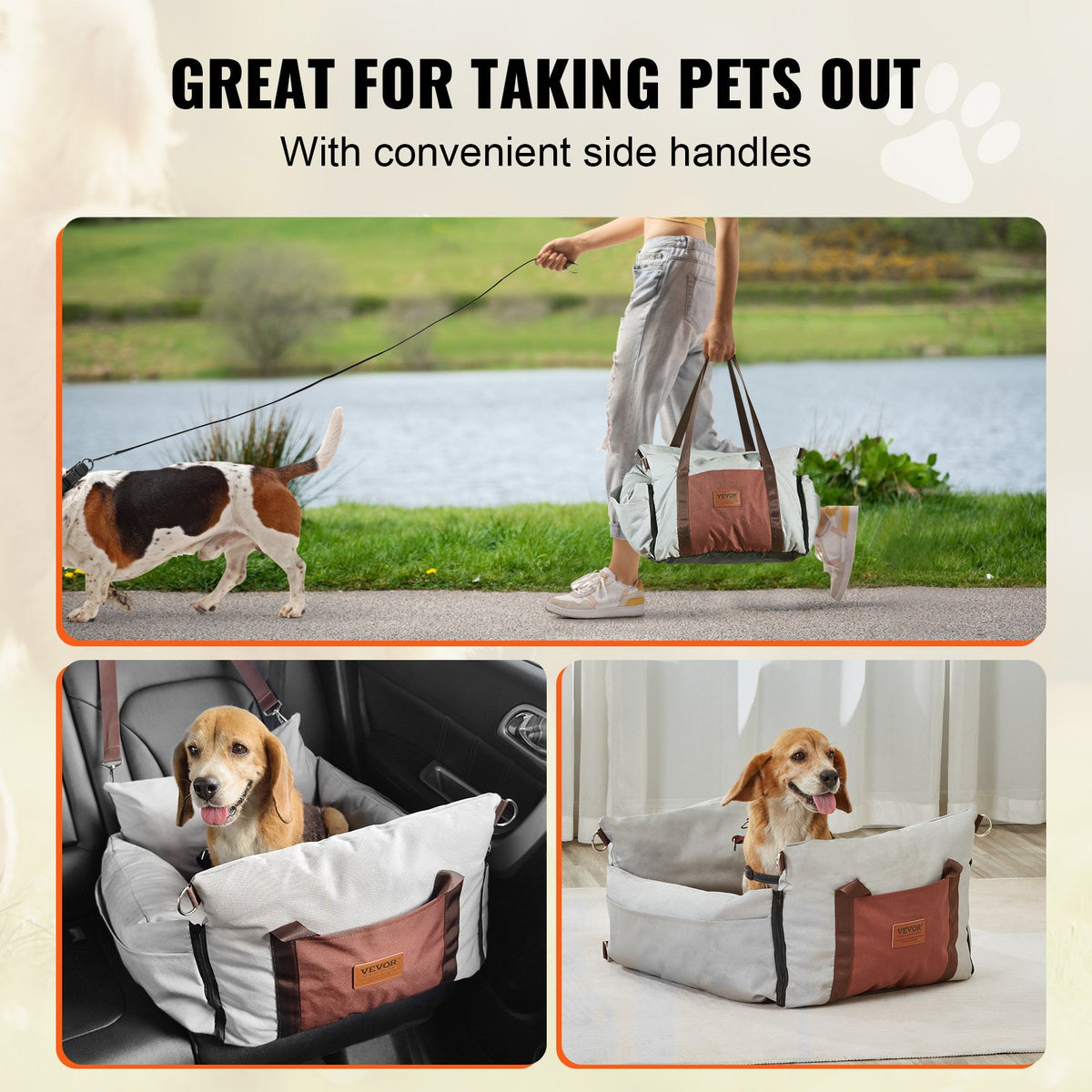 Dog Car Seat Waterproof Booster Handles Storage Pocket Safety Leash 11.3kg Gray