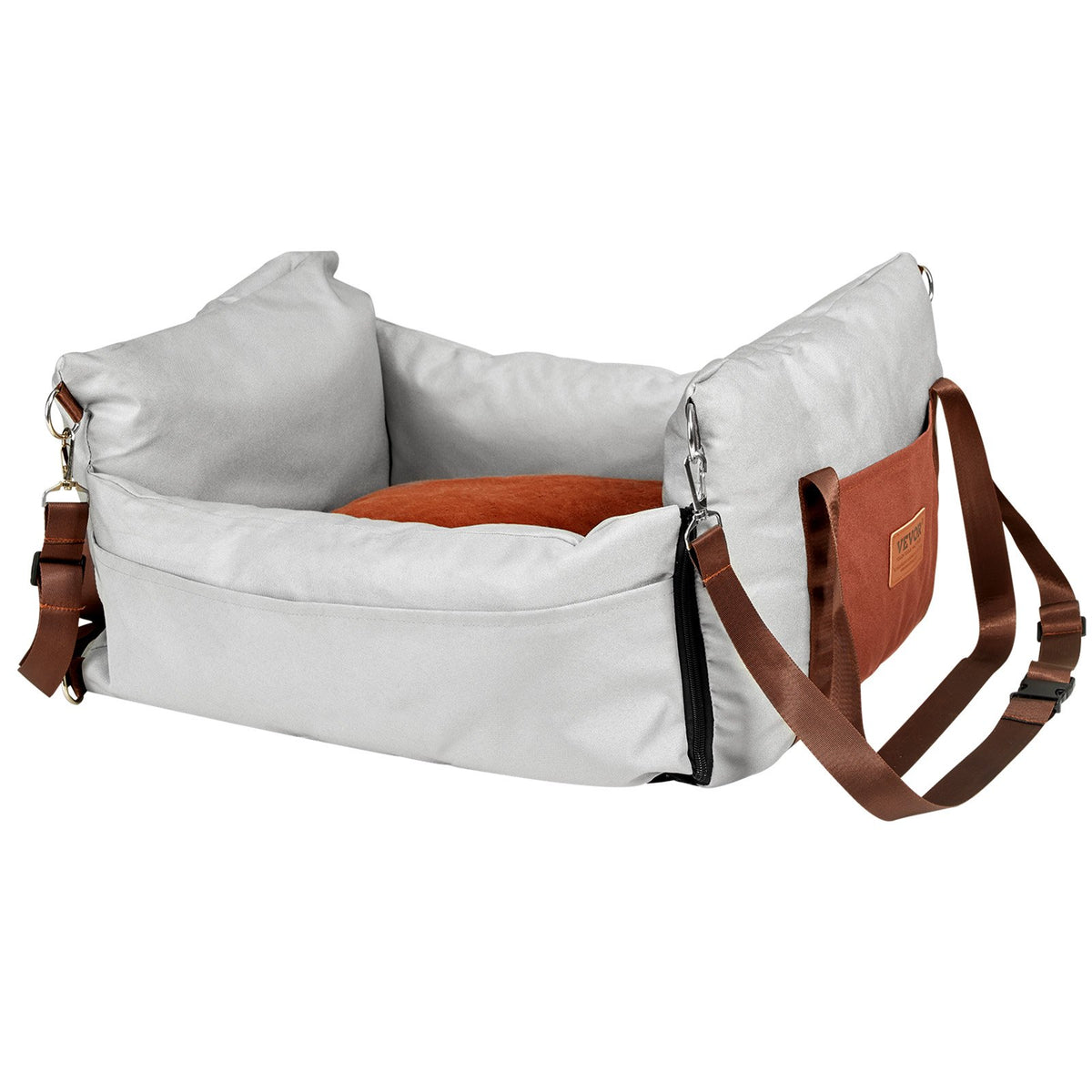 Dog Car Seat Waterproof Booster Handles Storage Pocket Safety Leash 11.3kg Gray