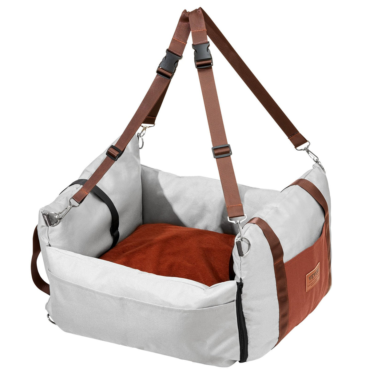 Dog Car Seat Waterproof Booster Handles Storage Pocket Safety Leash 11.3kg Gray