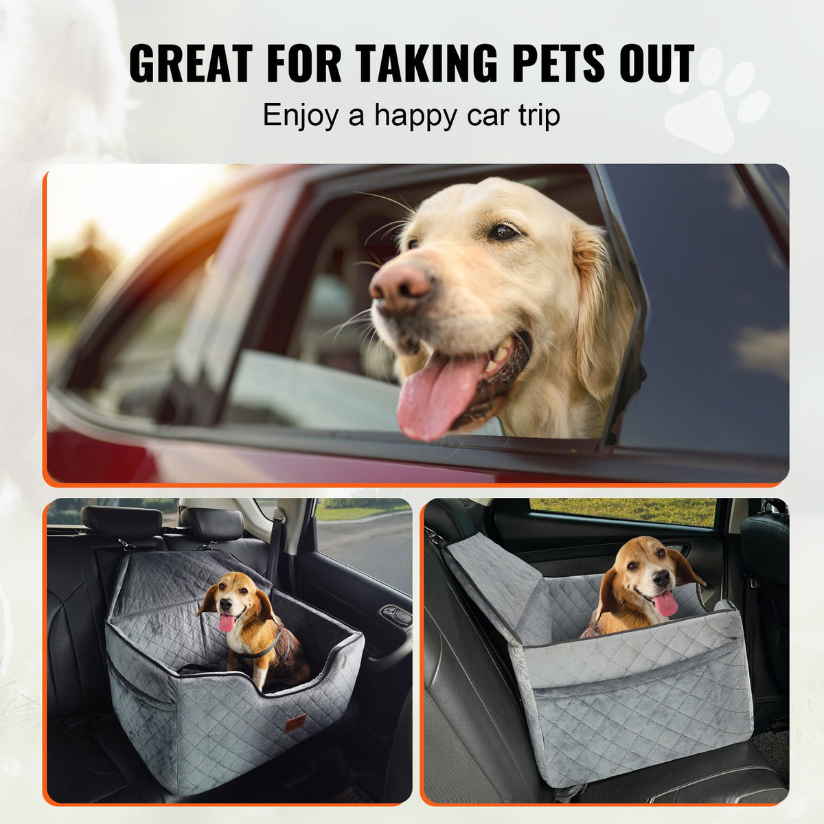 Dog Car Seat Booster with Storage Pocket Safety Leash Sponge 24.9kg Gray
