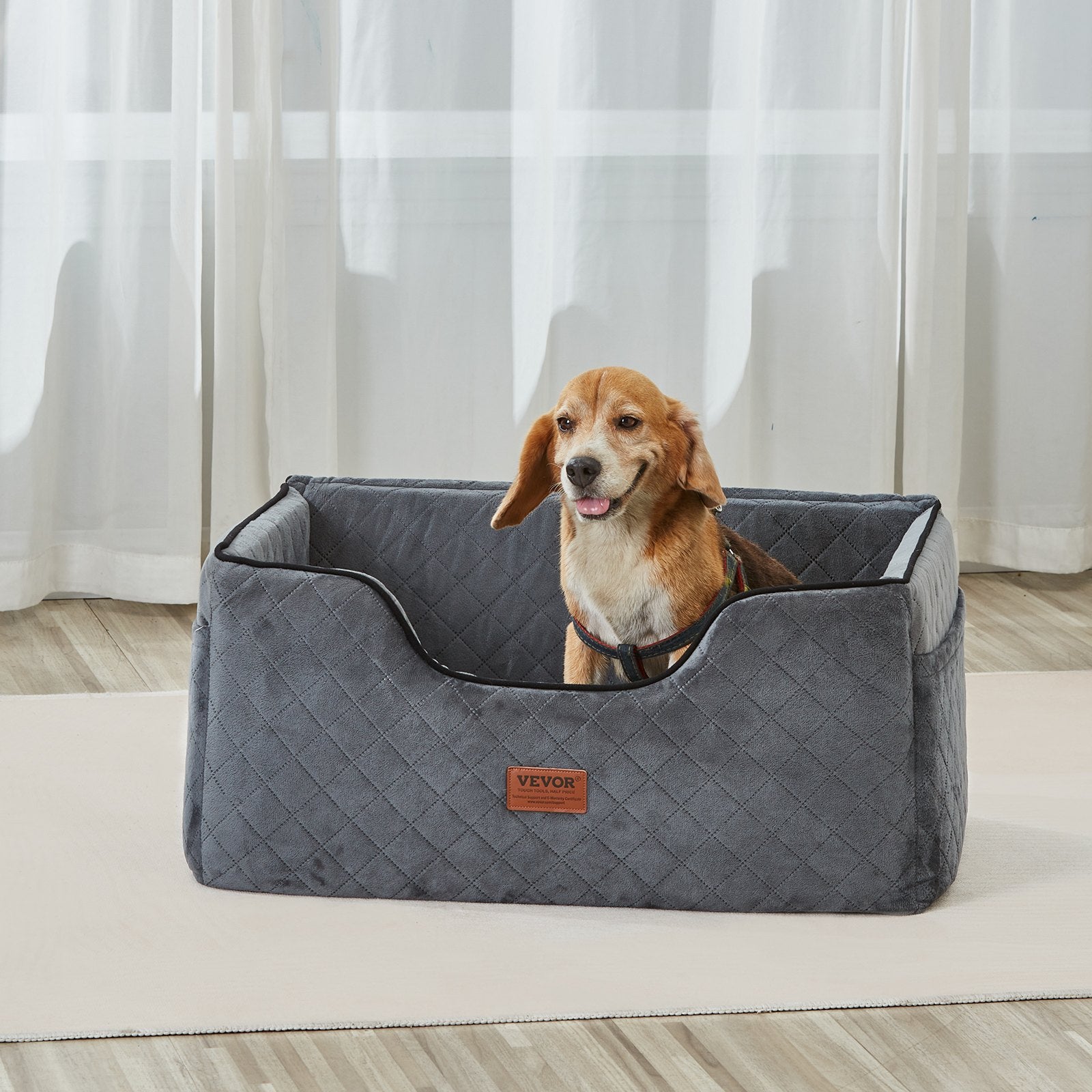 Dog Car Seat Booster with Storage Pocket Safety Leash Sponge 24.9kg Gray