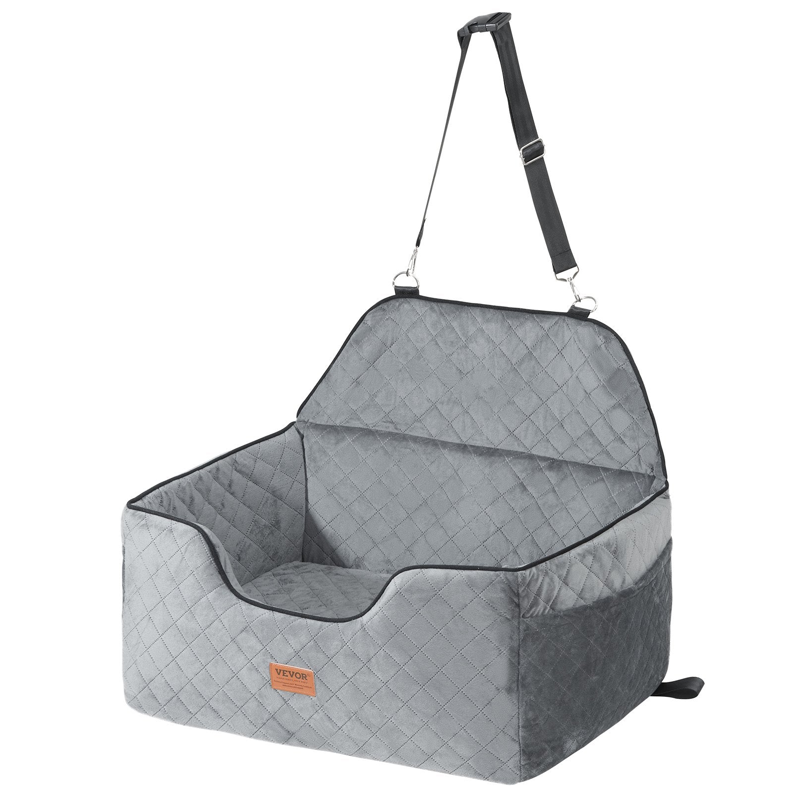 Dog Car Seat Booster with Storage Pocket Safety Leash Sponge 24.9kg Gray