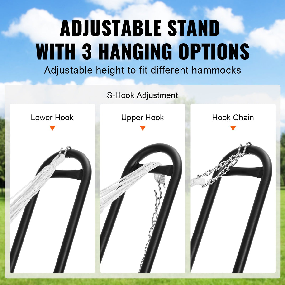 Hammock Stand Universal 2 Person Adjustable Heavy Duty 450lbs Chain Hook Bag