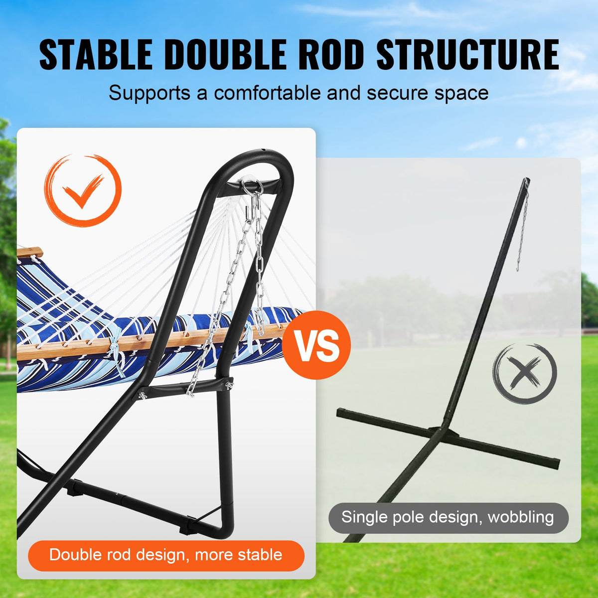 Hammock Stand Universal 2 Person Adjustable Heavy Duty 450lbs Chain Hook Bag